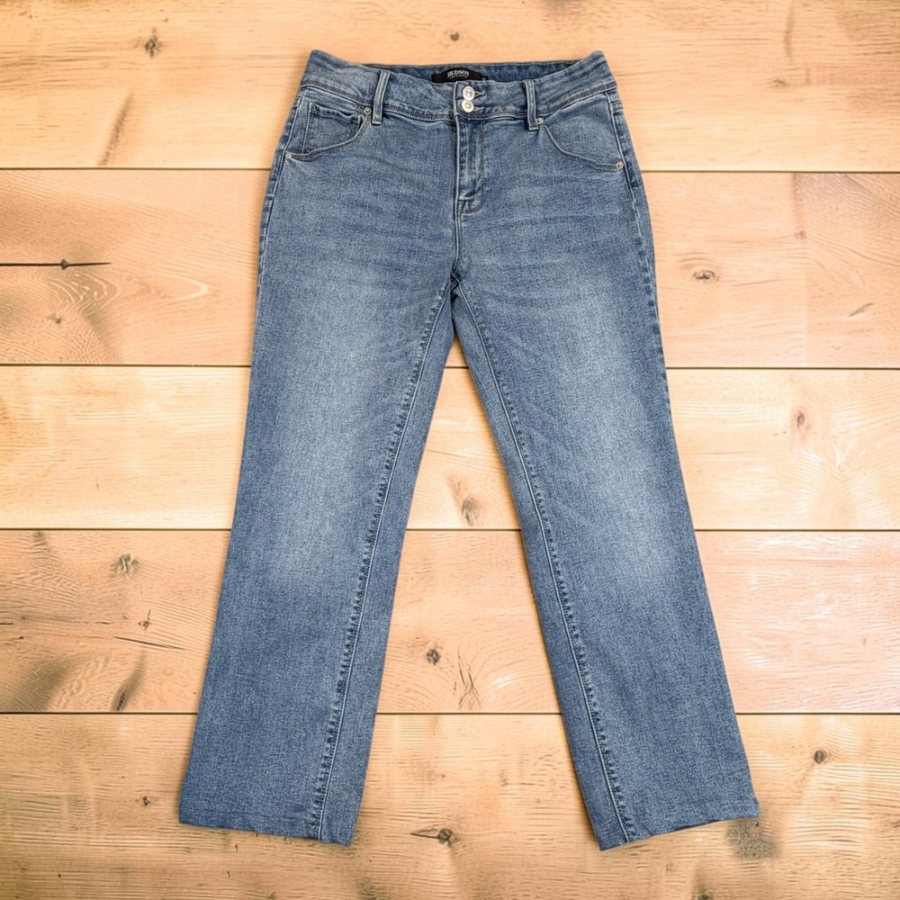Hudson Jeans Women 10 Blue Light Wash Straight Leg Flap Pocket High Rise Stretch